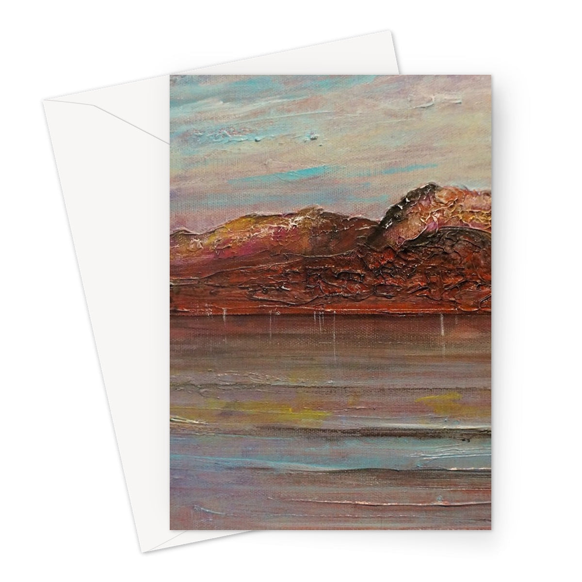Ben Nevis watercolor greeting card with mountains, lake in earthy tones