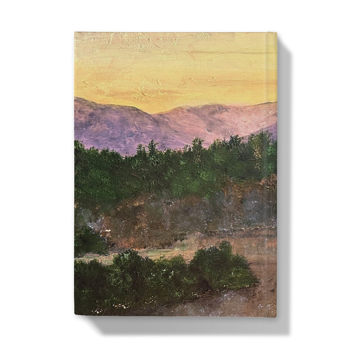 Canvas print of mountain landscape with purple and yellow hues on Ben Tee Invergarry journal