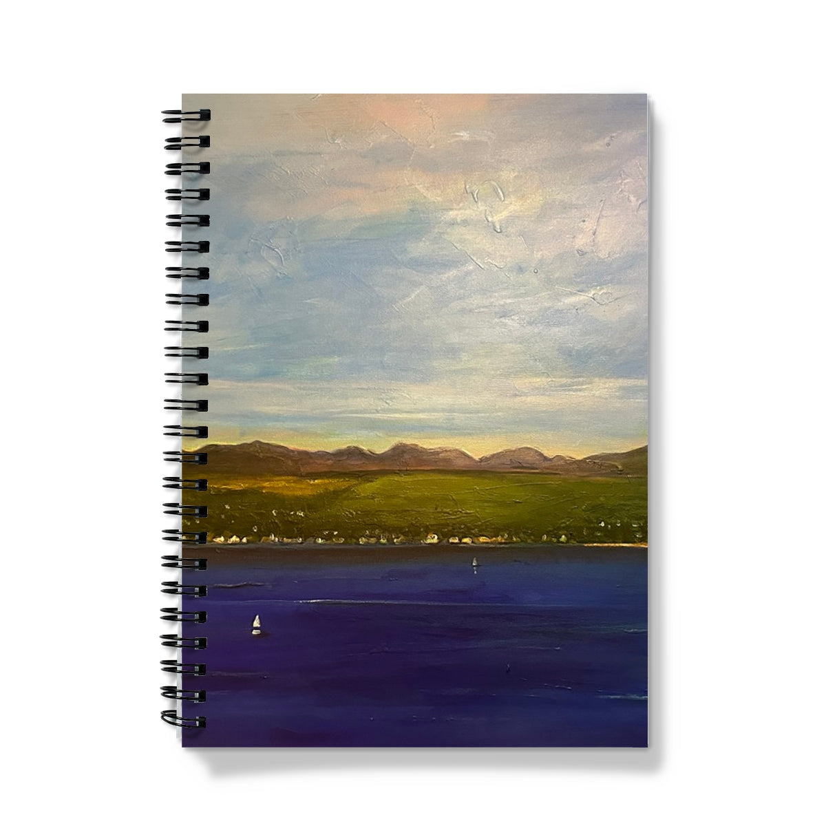 The Biggie Notebook featuring a spiral binding and an impressionistic landscape cover