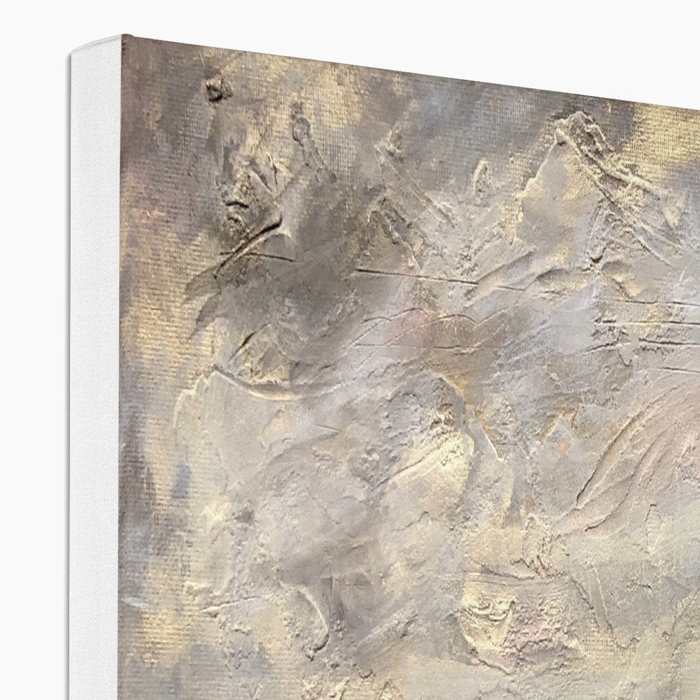 Silver textured abstract art displayed on the Blue Door Burn Altmore Cottage Canvas