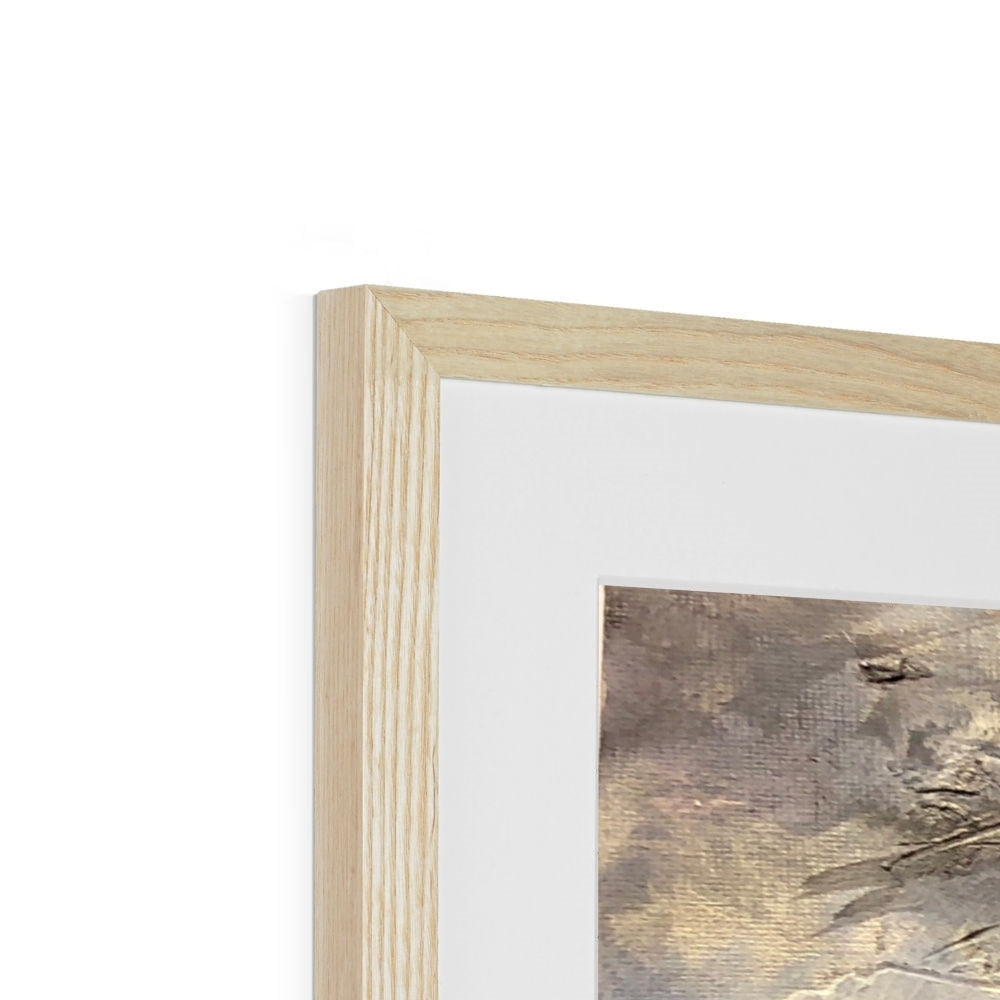 Framed abstract artwork with earthy tones, light wood frame, white mat, Blue Door Burn Altmore Cottage print