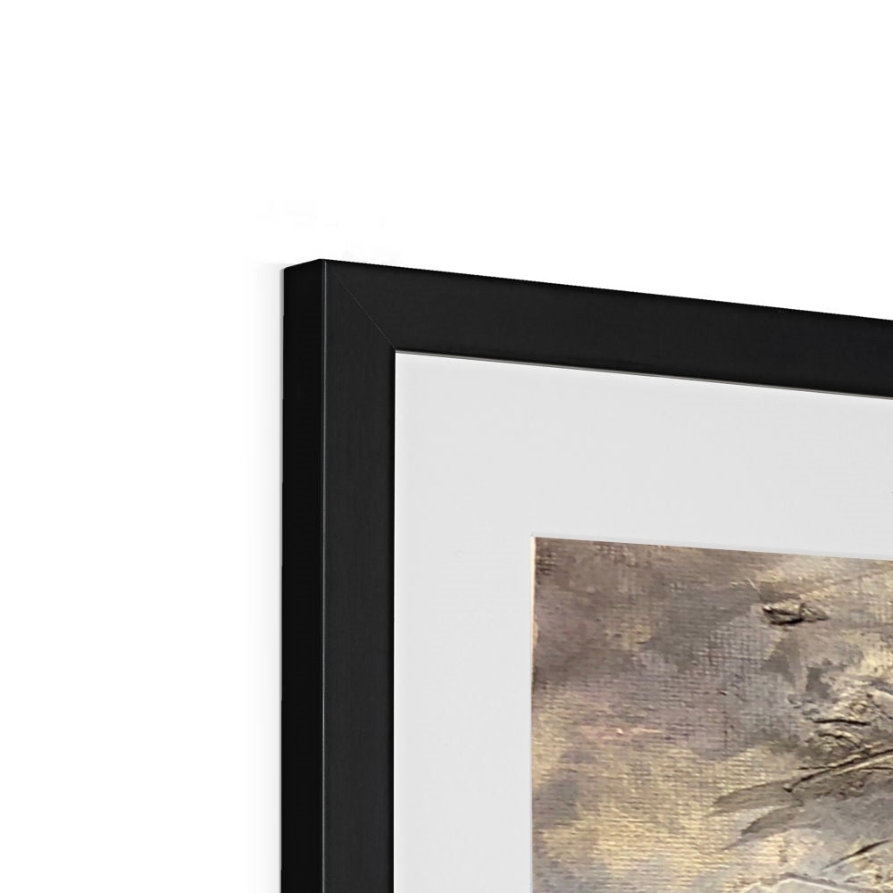 Black matte frame with white mat and textured artwork from Blue Door Burn Altmore Cottage print