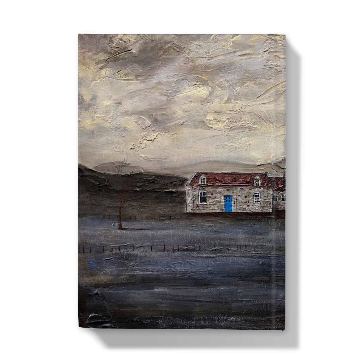 Blue door house canvas art print featured on the Blue Door Burn Altmore Cottage Hardback Journal