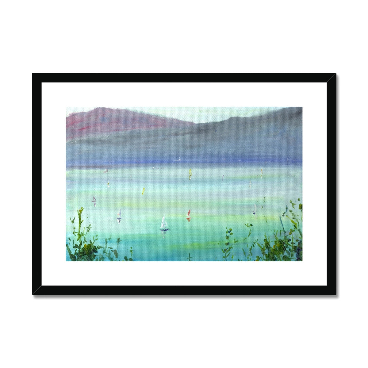 Black framed Boats On The Clyde serene seascape print