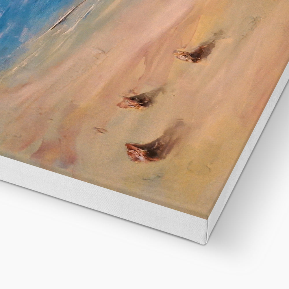 Gold and brown abstract Bosta Beach Lewis canvas print in silver frame