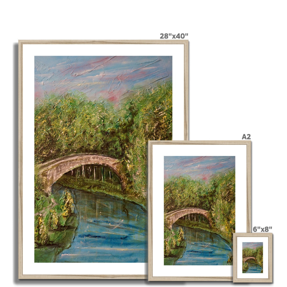 28x40 Framed Brig O Doon Bridge Painting with Rustic Wood Frame