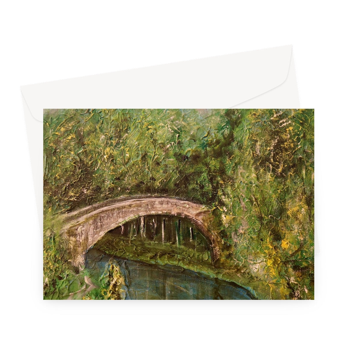 Stone Brig O Doon arch bridge with moss and trees greeting card