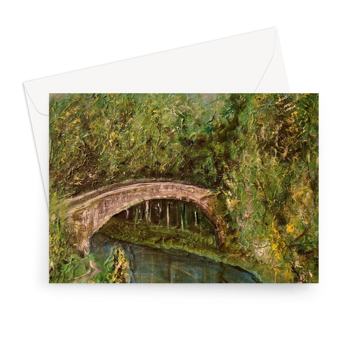 Green Willow Tree Greeting Card with Arched Bridge - Brig O Doon