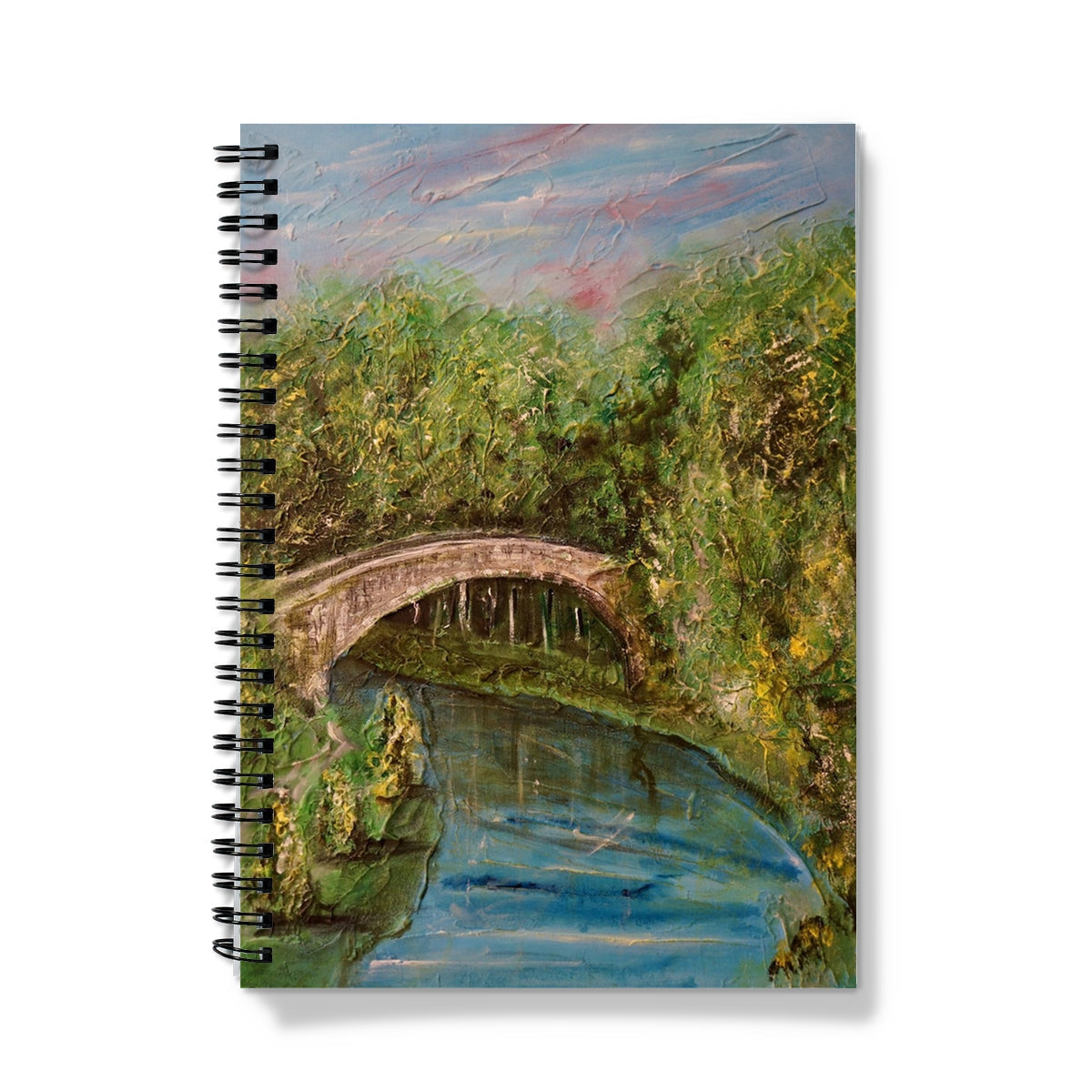 Spiral-bound Brig O Doon Notebook with bridge and forest cover in earthy tones