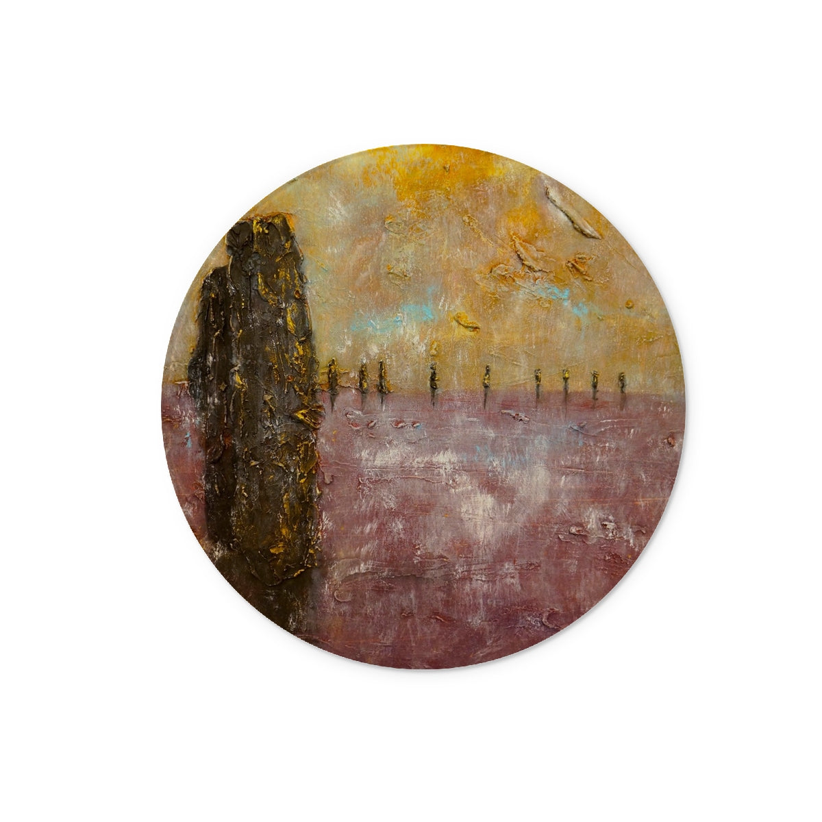 Brodgar Mist Orkney Art Gifts Glass Chopping Board | Orkney Art Gallery | Paintings, Prints, Homeware and Art Gifts From Scotland By Scottish Artist Kevin Hunter