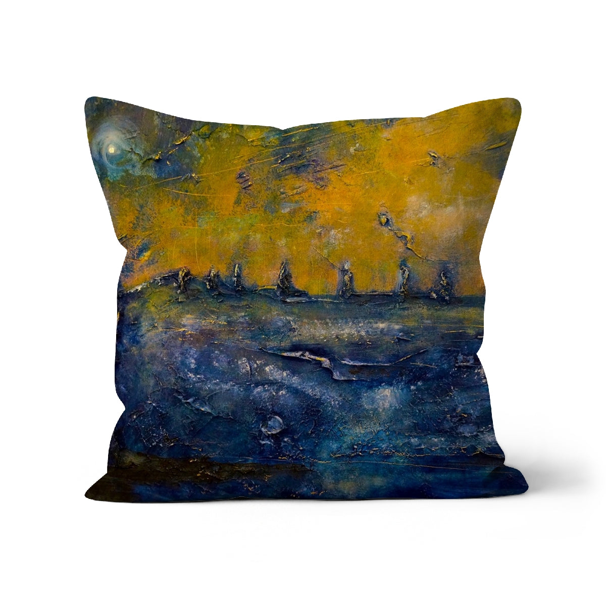 Brodgar Moonlight Orkney Art Gifts Cushion-Cushions-Orkney Art Gallery-Canvas-12"x12"-Paintings, Prints, Homeware, Art Gifts From Scotland By Scottish Artist Kevin Hunter