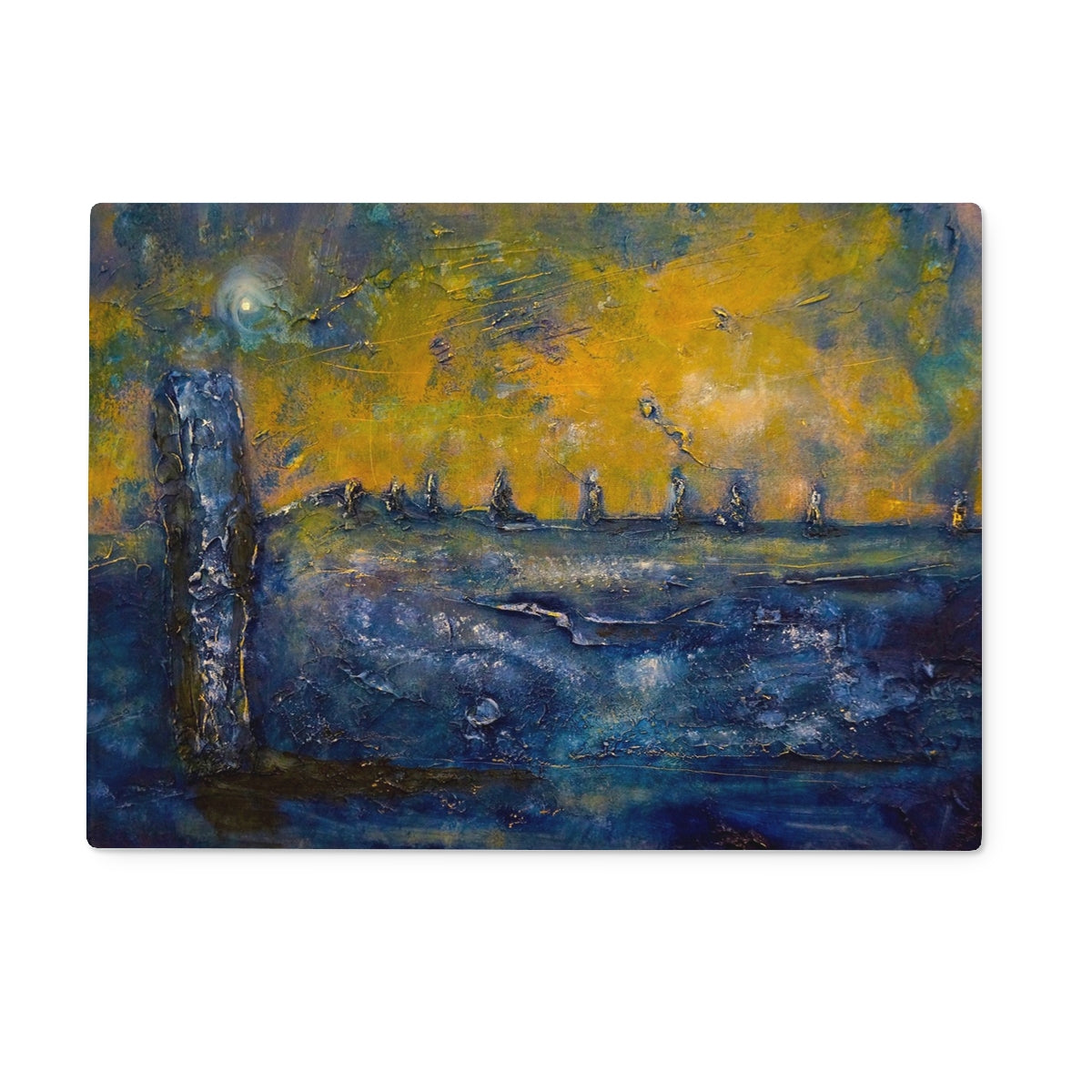 Brodgar Moonlight Orkney Art Gifts Glass Chopping Board-Glass Chopping Boards-Orkney Art Gallery-15"x11" Rectangular-Paintings, Prints, Homeware, Art Gifts From Scotland By Scottish Artist Kevin Hunter