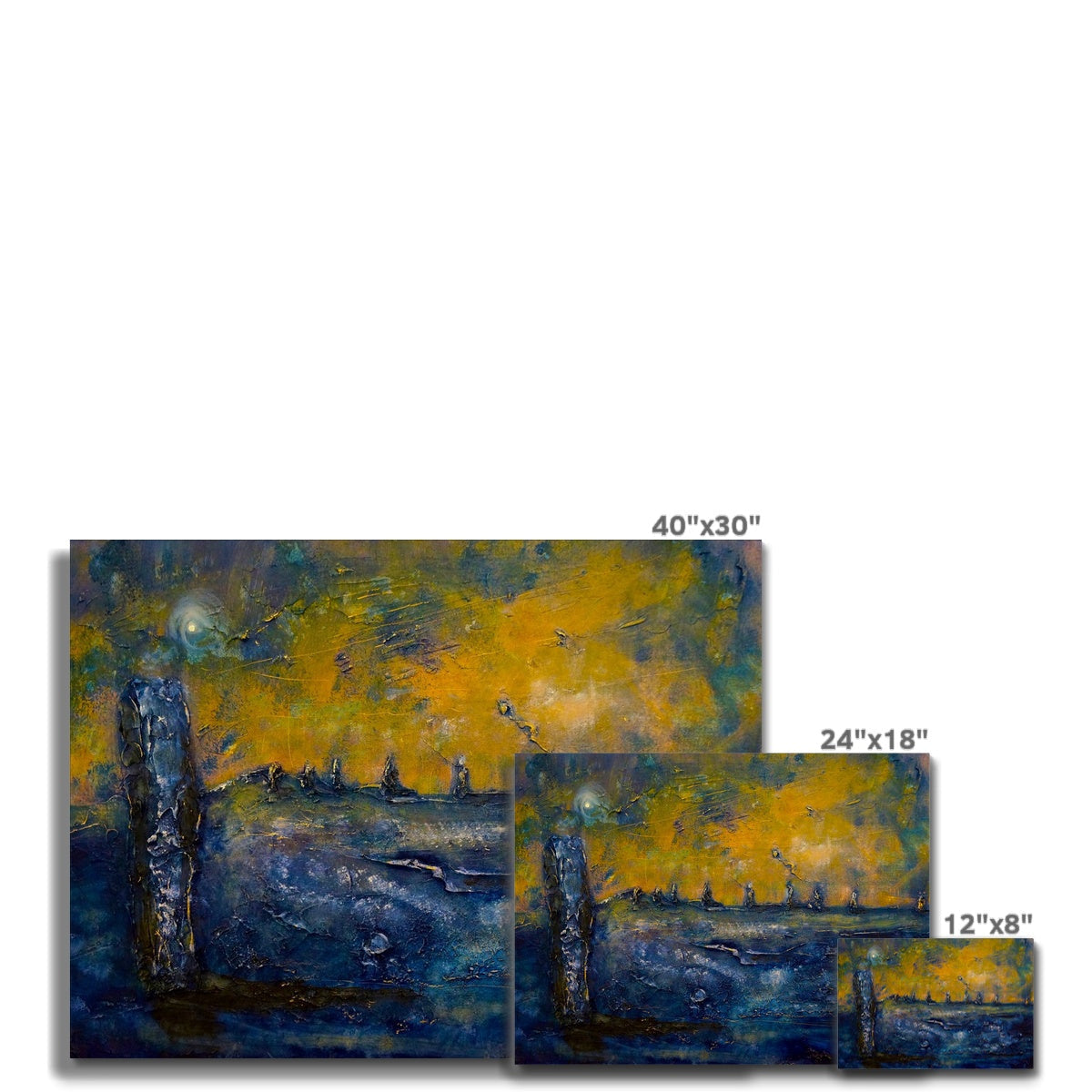 Abstract Brodgar Moonlight Orkney canvas print with golden trees and dark blue sky