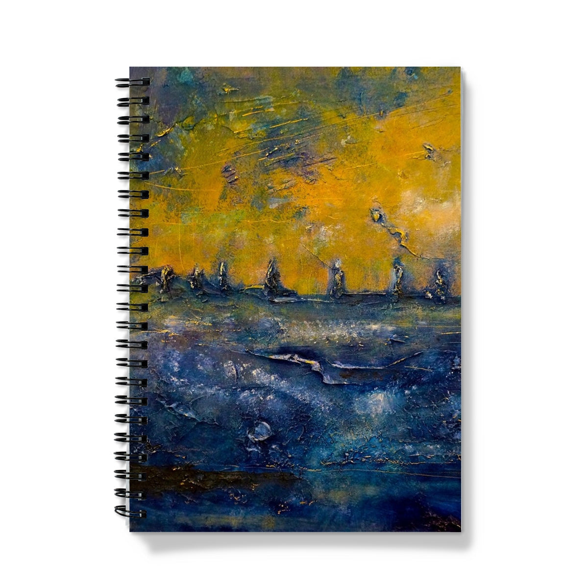 Brodgar Moonlight Orkney notebook with yellow-blue abstract textured cover