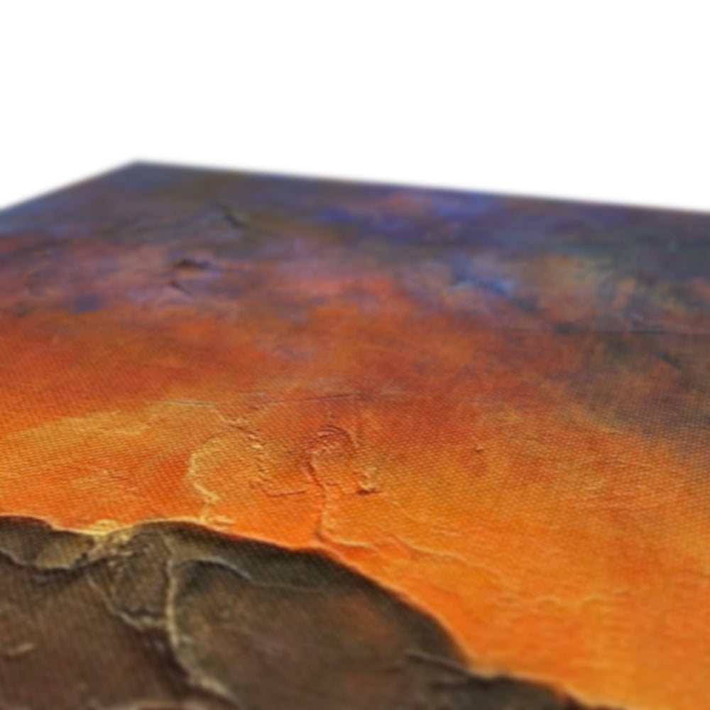 A Brooding Clyde Dusk: orange and black textured abstract canvas print