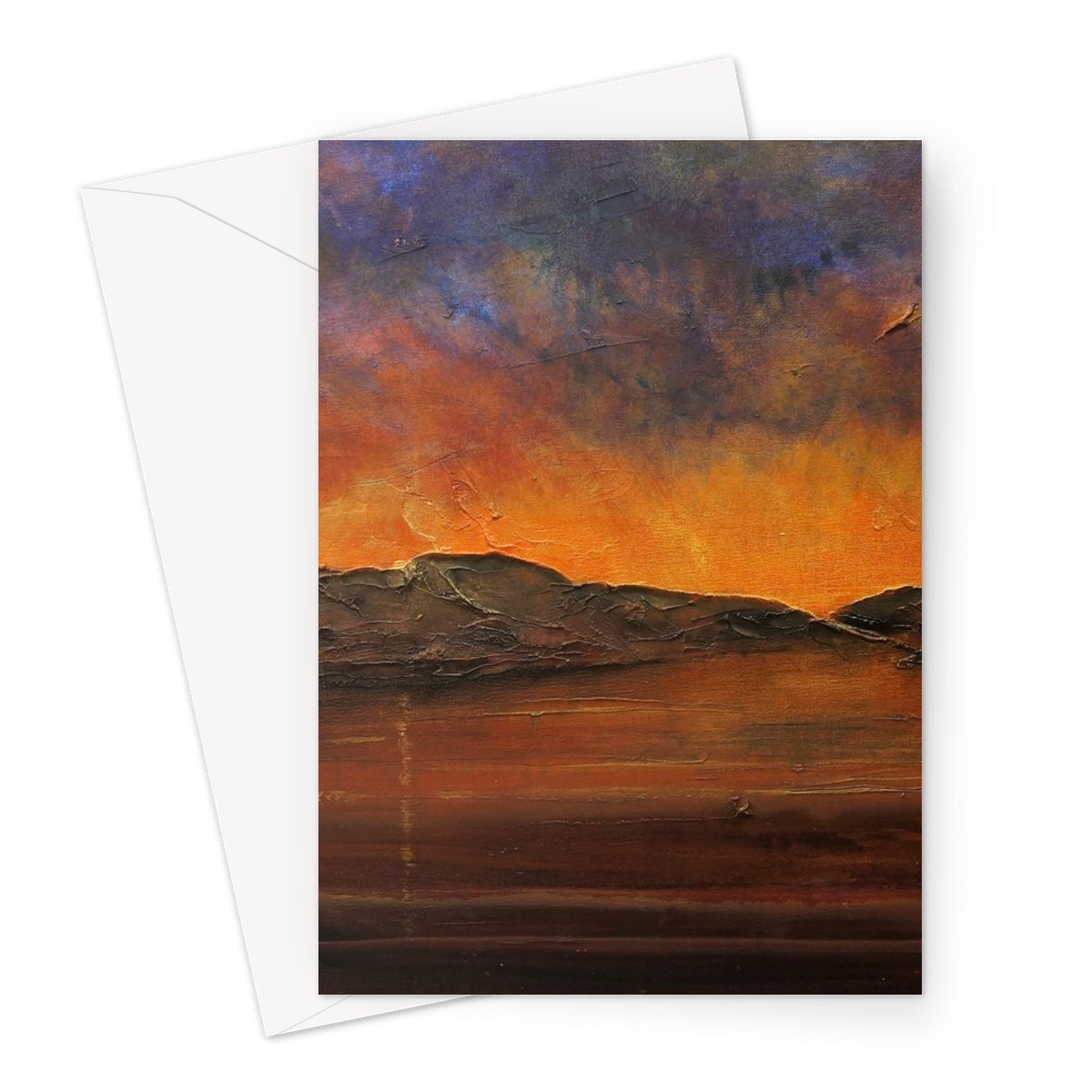 Orange and purple sunset landscape greeting card with envelope