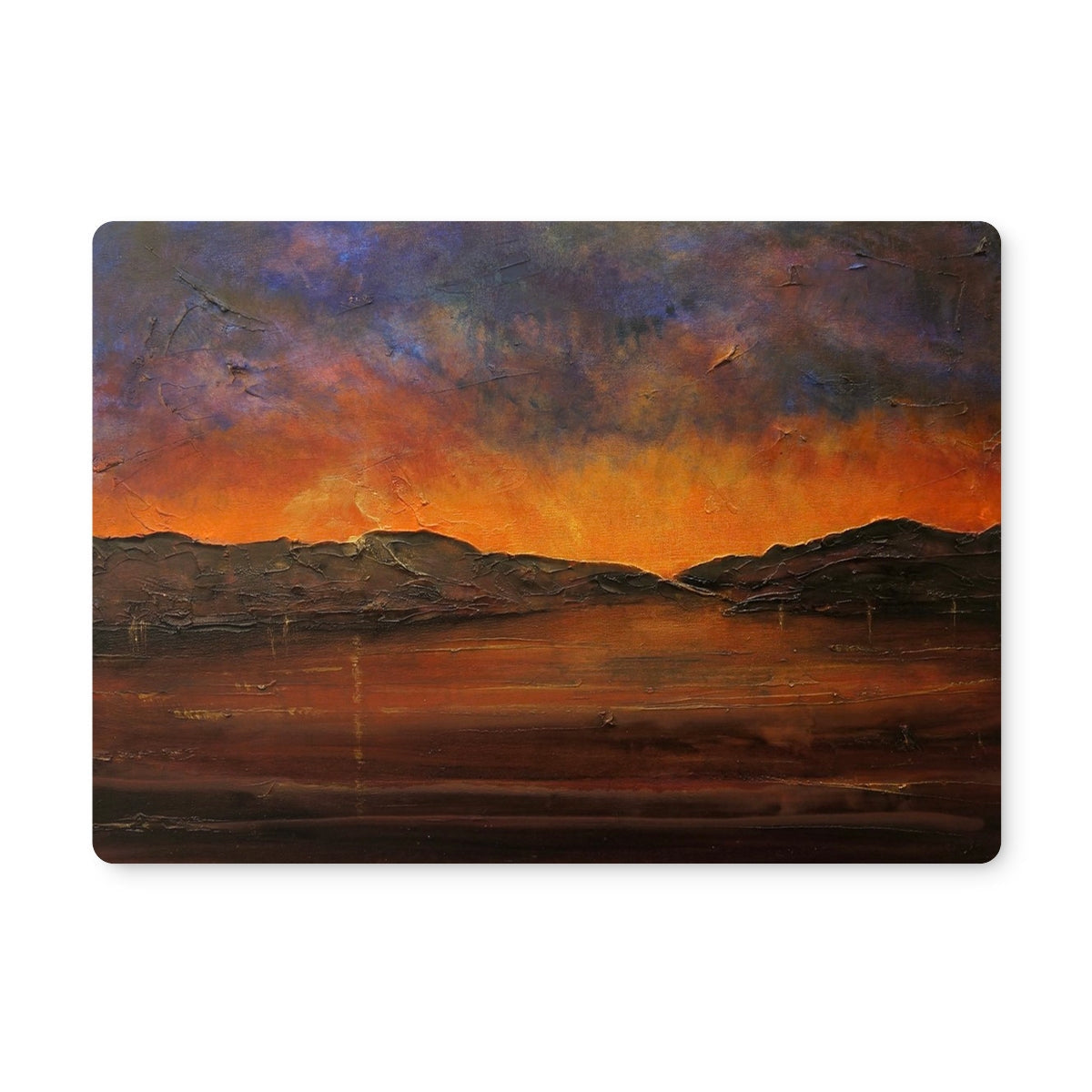 Orange sunset landscape metal sign on the A Brooding Clyde Dusk Placemat
