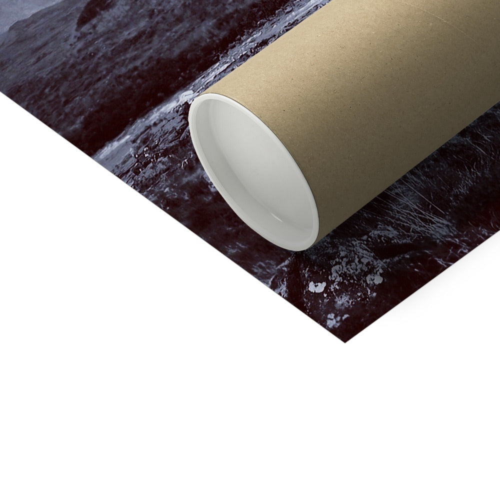 Brown cardboard tube with black Cuillin water design wrapping paper