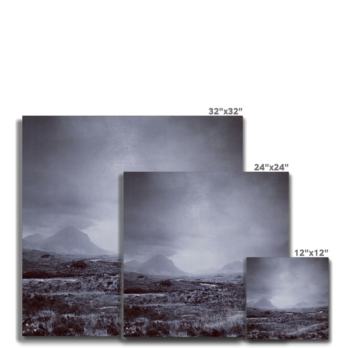 32x32 inch black and white The Brooding Cuillin landscape canvas print