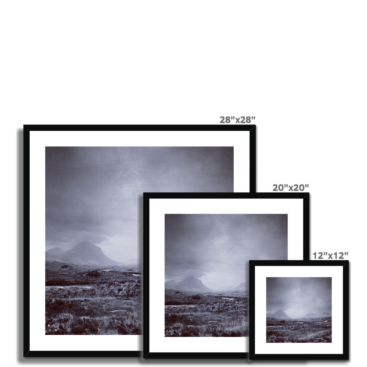 28x28-inch black-framed The Brooding Cuillin print of storm clouds and rugged terrain