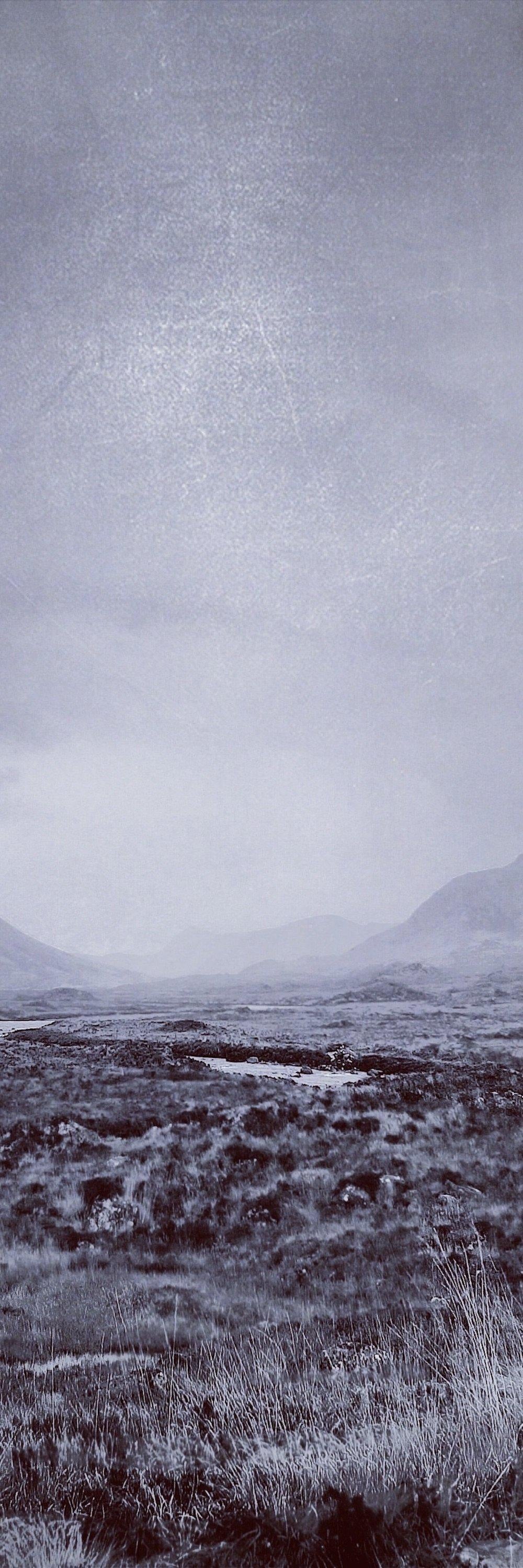 Snow-dusted desolate moorland under a pale sky in Scotland for Cuillin Skye triptych wall art
