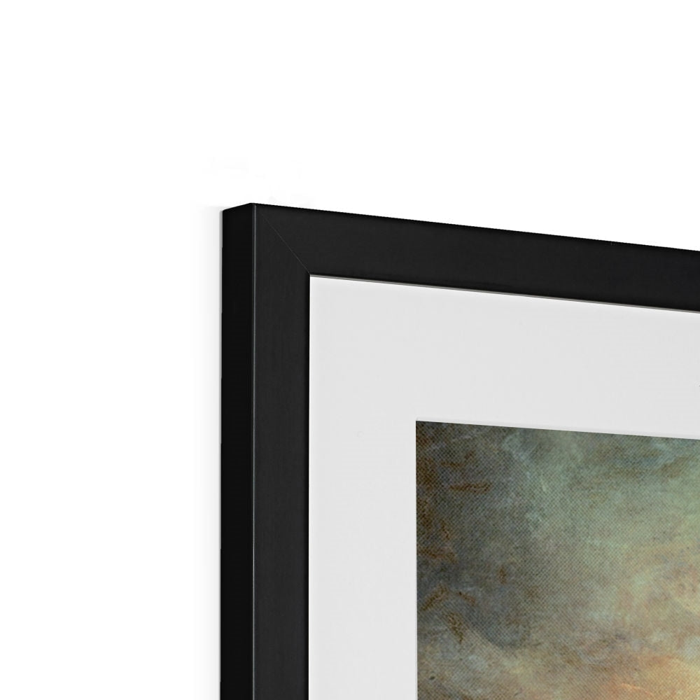 Black framed abstract print of The Brooding Fairy Pools in earth tones