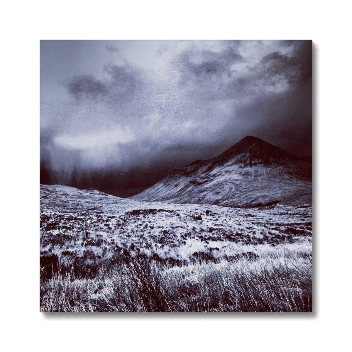 Black and white brooding glen Varagil canvas print with dramatic sky
