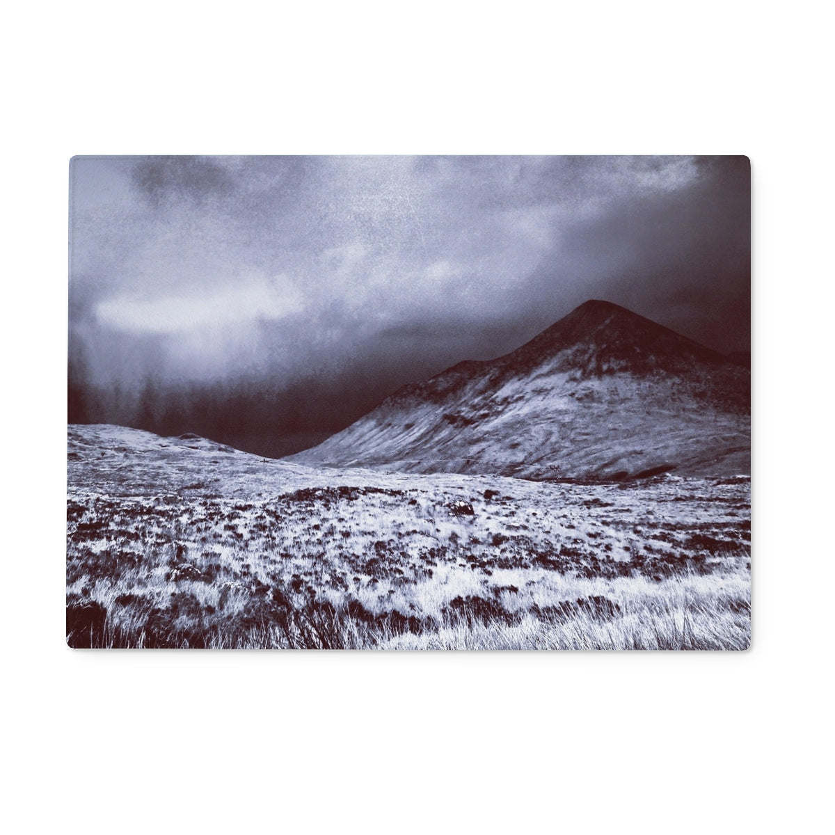 Winter mountain landscape on Brooding Glen Varagil Glass Chopping Board