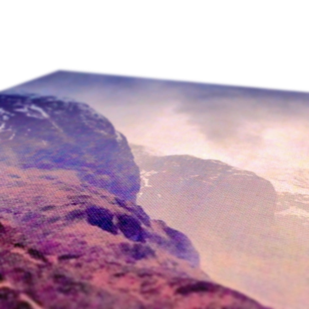 Purple and pink misty Glencoe mountain landscape canvas print
