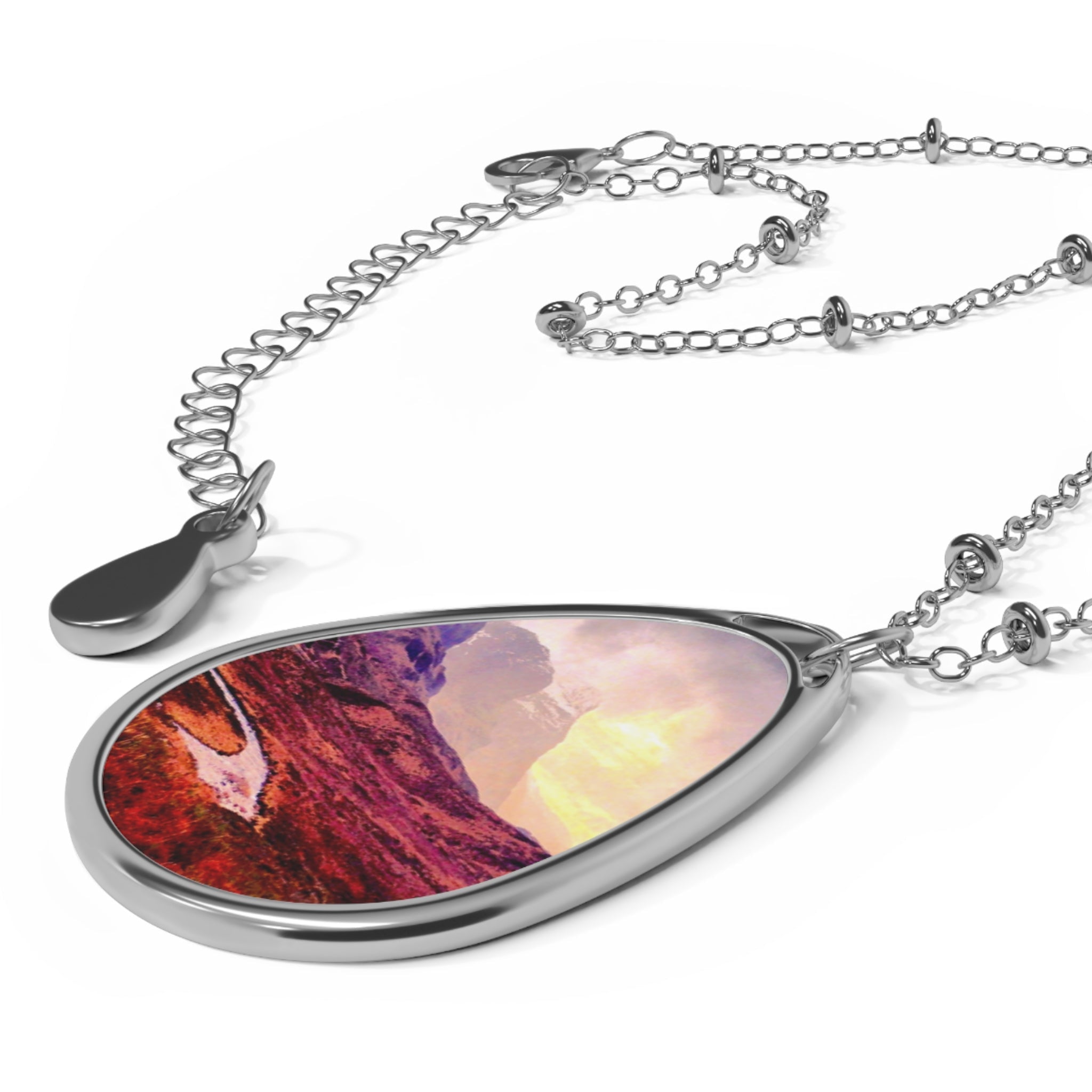 Silver Teardrop Pendant Necklace with Brooding Glencoe Landscape Design
