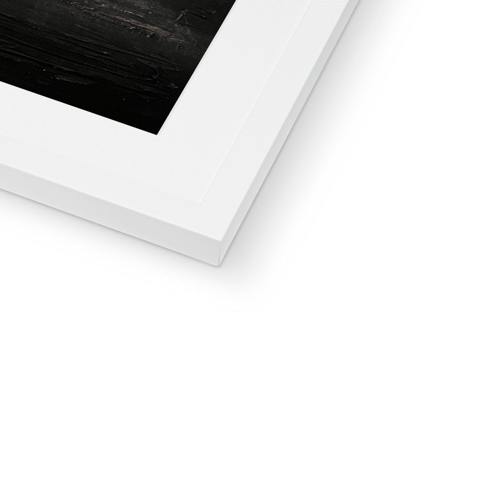 White matte picture frame with black interior showcasing dark Loch Lomond water artwork
