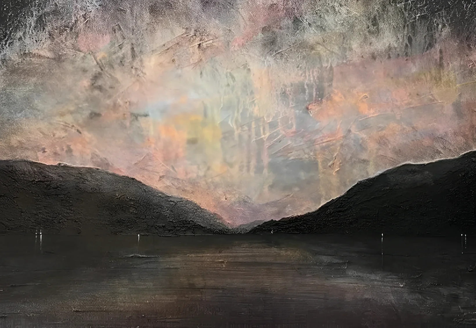 Textured landscape painting of Loch Lomond in the A Brooding Loch Lomond Original Painting product