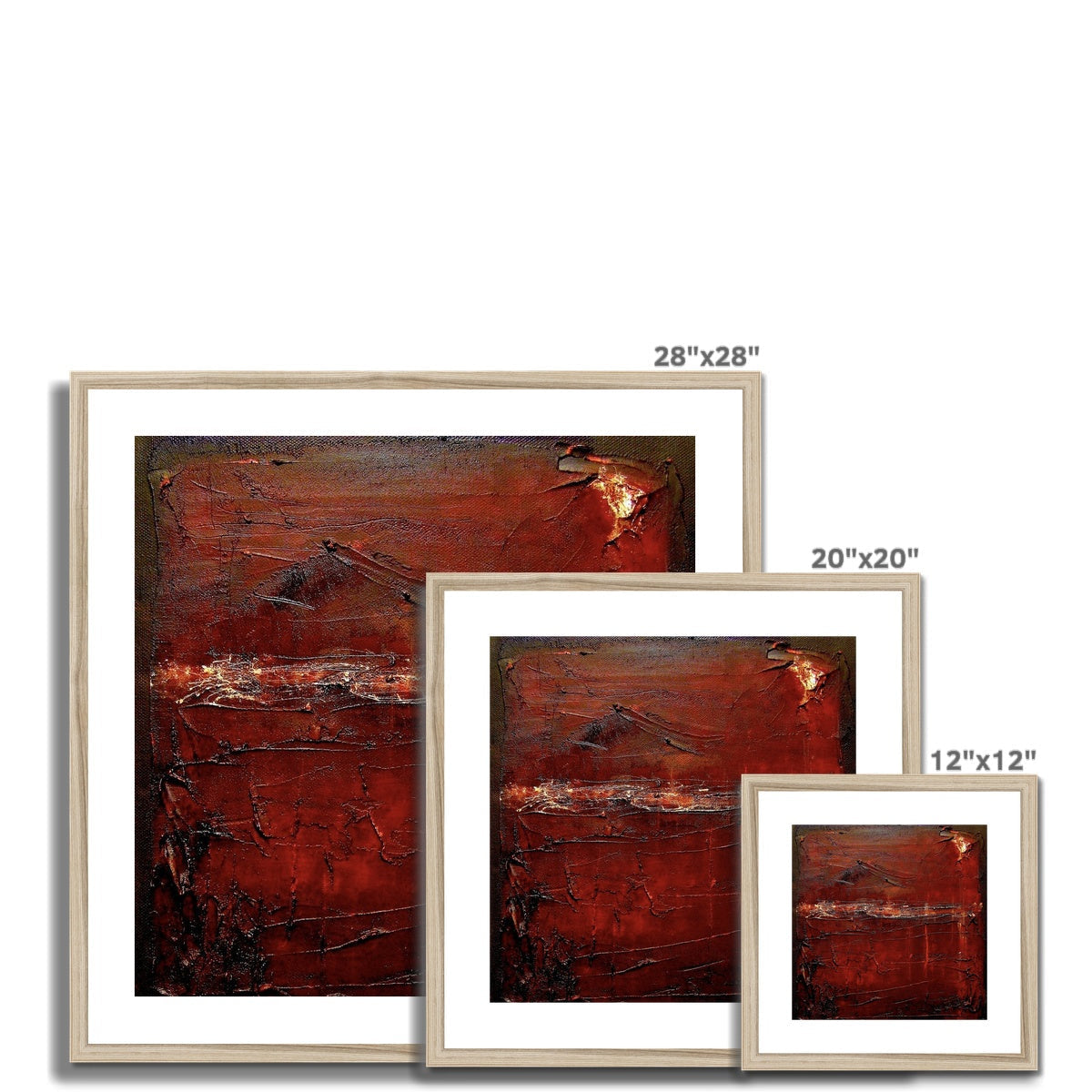 28x28 abstract red black textured canvas art in gold frame Loch Rannoch print