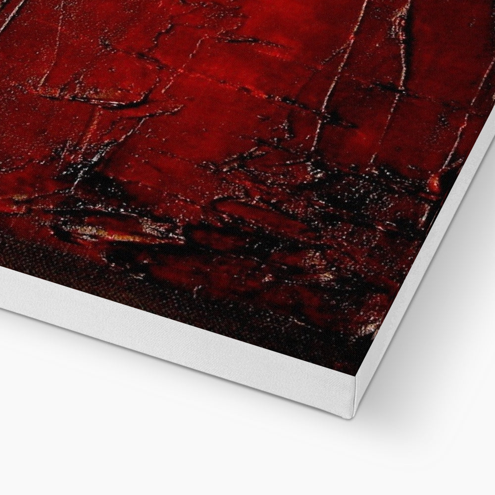 Red textured canvas print of Brooding Loch Rannoch with black accents in silver frame