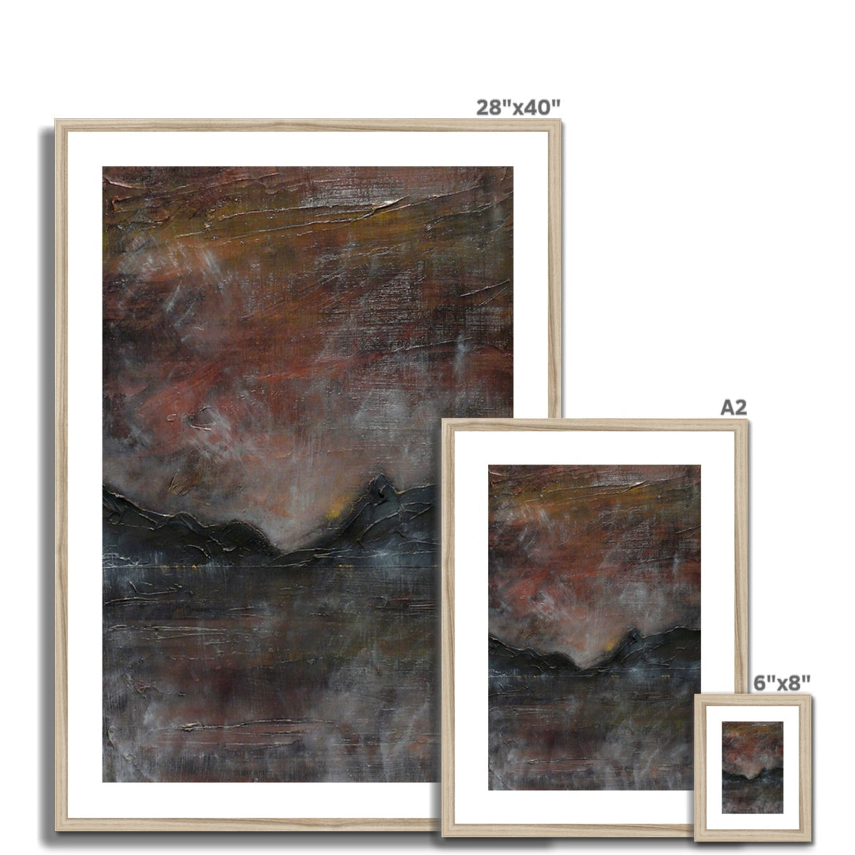 28x40 A Brooding Pap of Glencoe abstract landscape print in beige wood frame