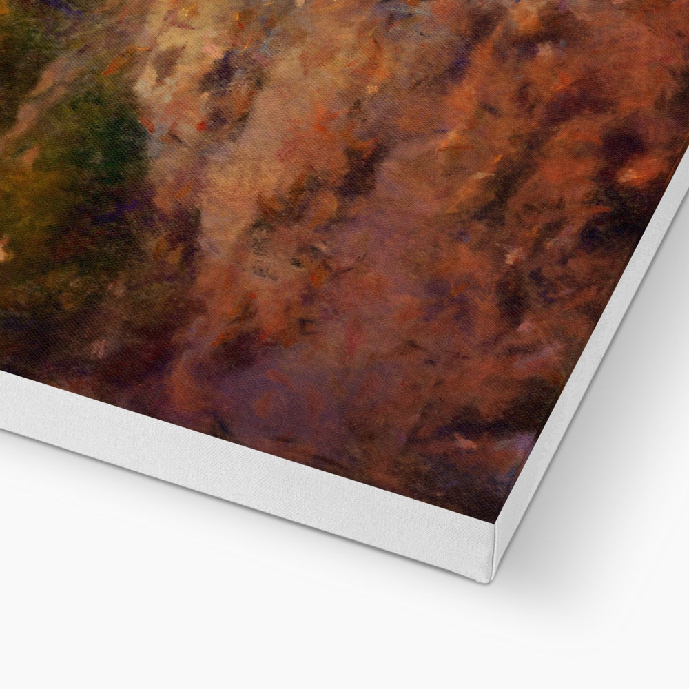 A Brooding Sligachan impressionistic landscape canvas print in warm oranges, reds, and purples