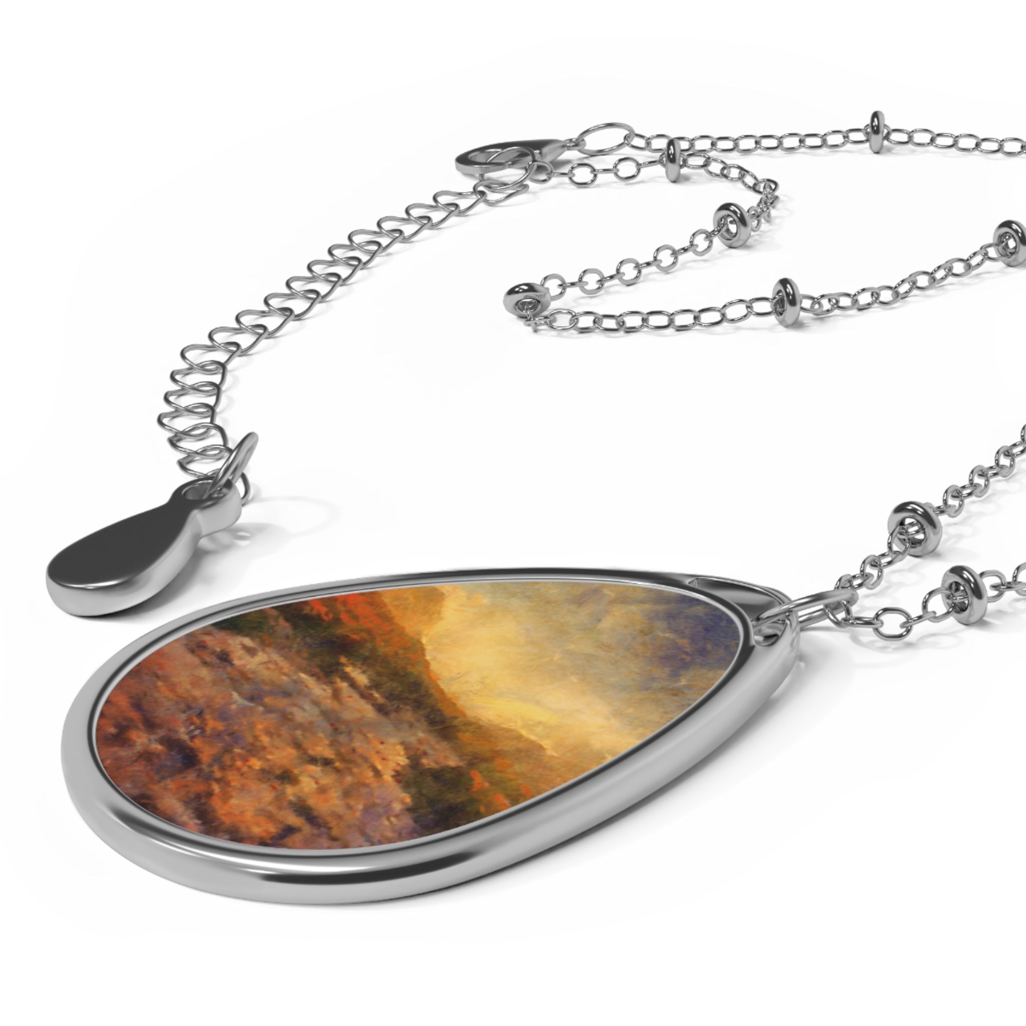 Silver tear-drop pendant necklace with abstract painting design from A Brooding Sligachan Skye collection