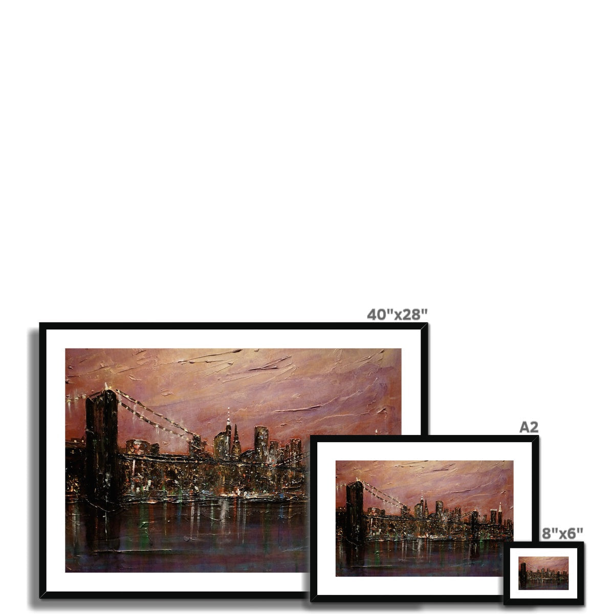 Framed Brooklyn Bridge print, 40x28 inches, black frame, white mat
