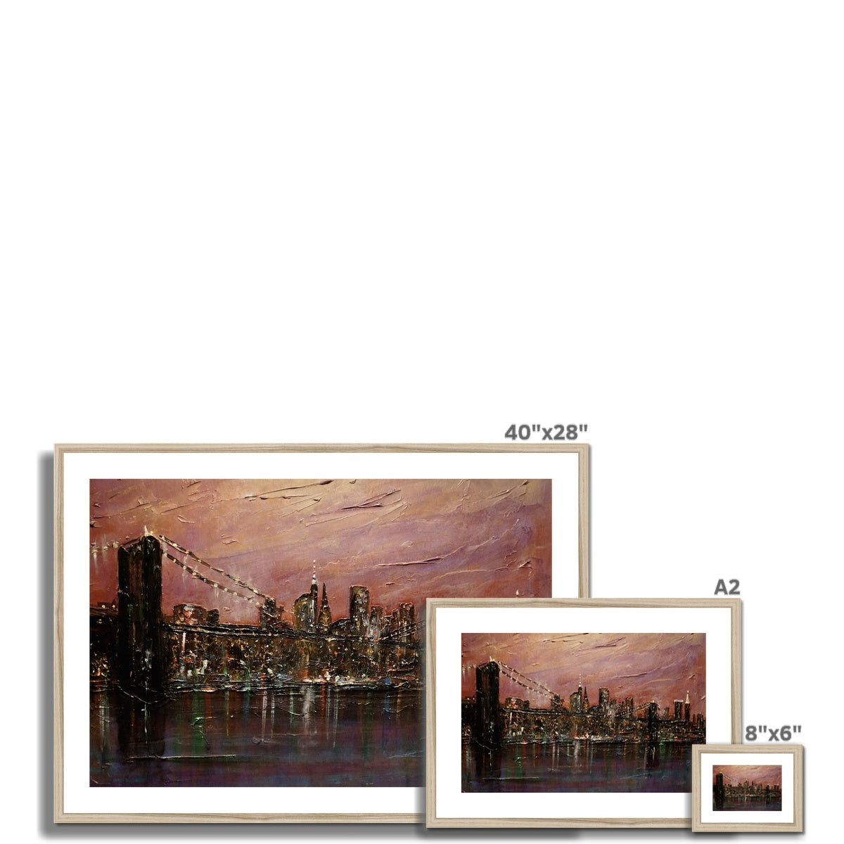 40x28 inch framed Brooklyn Bridge abstract print in earth tones