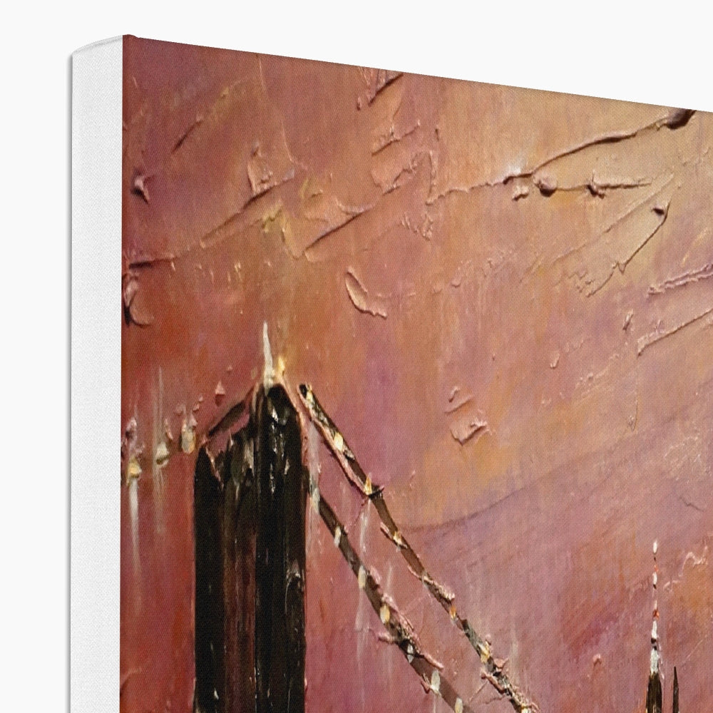 Copper-toned Brooklyn Bridge abstract canvas wall art with texture