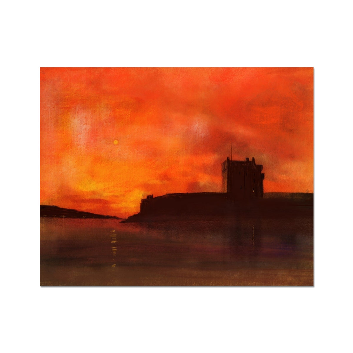 Broughty Castle sunset artist proof print with red orange hues