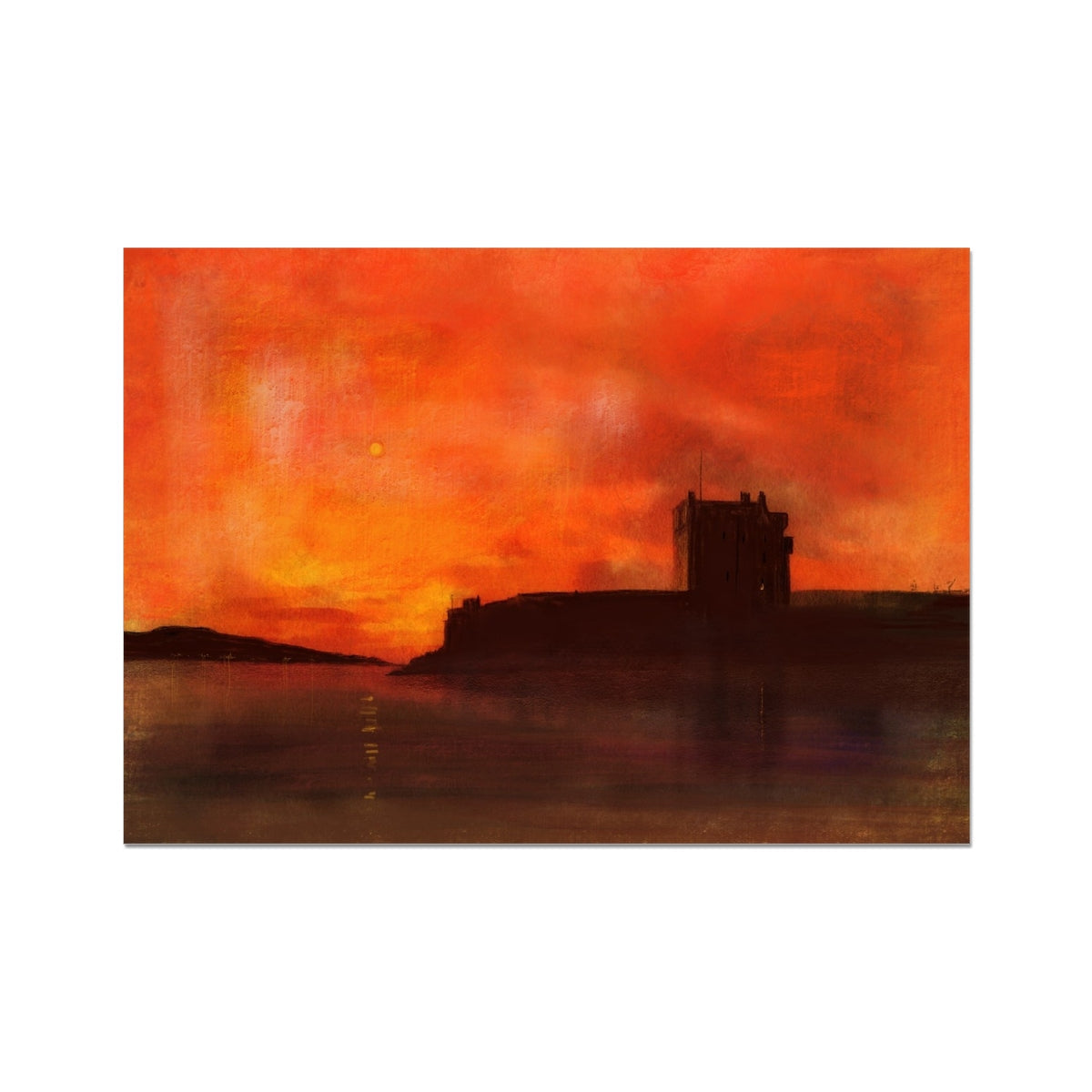 Broughty Castle Sunset Painting | Fine Art Prints From Scotland-Unframed Prints-Scottish Castles Art Gallery-A2 Landscape-Paintings, Prints, Homeware, Art Gifts From Scotland By Scottish Artist Kevin Hunter