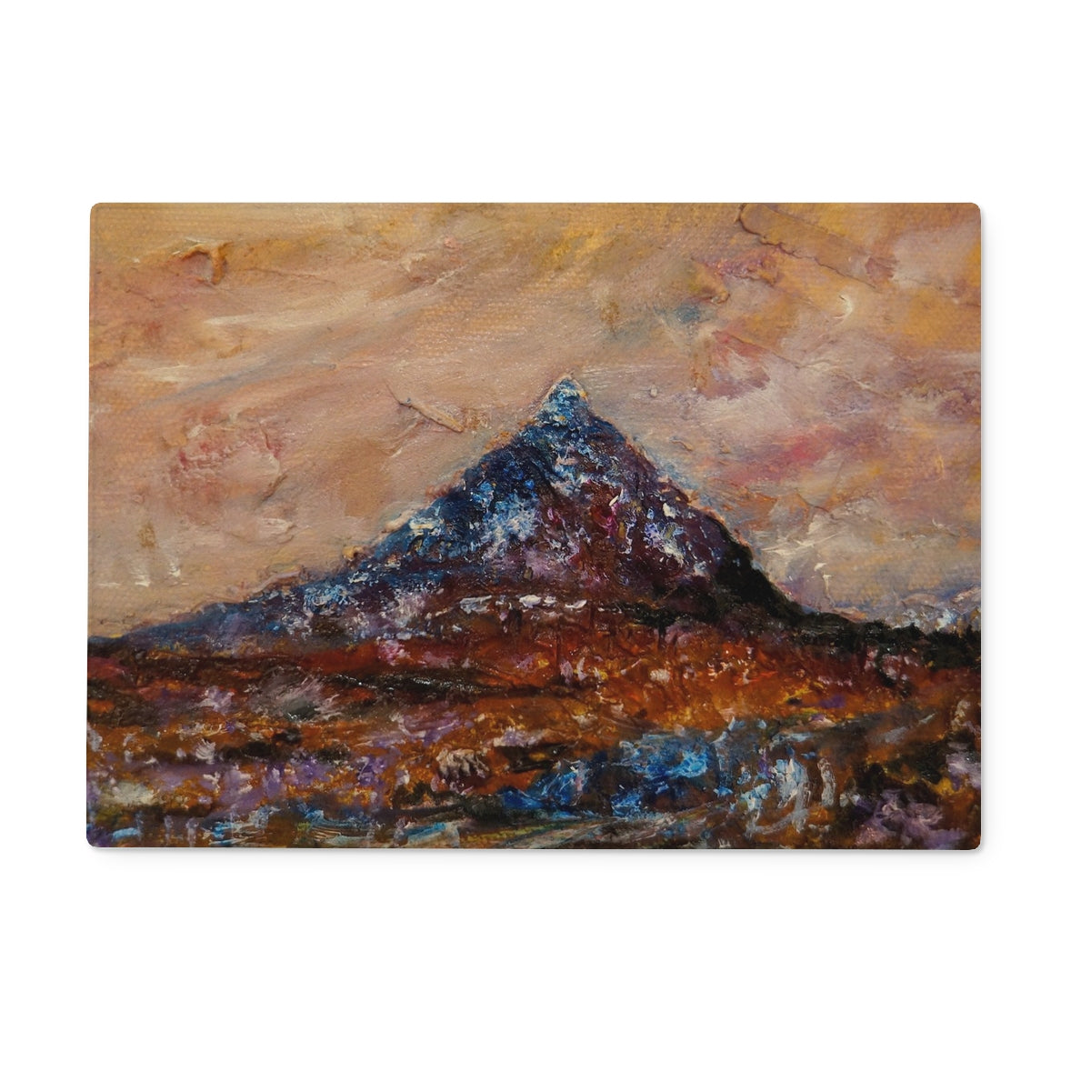 Buachaille Etive Mòr Art Gifts Glass Chopping Board-Glass Chopping Boards-Glencoe Art Gallery-15"x11" Rectangular-Paintings, Prints, Homeware, Art Gifts From Scotland By Scottish Artist Kevin Hunter