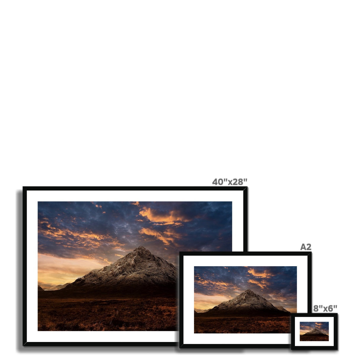 40x28 inch framed Buachaille Etive Mor dusk print in black