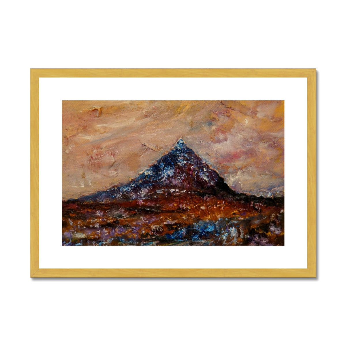 Buachaille Etive Mòr Painting | Antique Framed & Mounted Prints From Scotland-Antique Framed & Mounted Prints-Glencoe Art Gallery-A2 Landscape-Gold Frame-Paintings, Prints, Homeware, Art Gifts From Scotland By Scottish Artist Kevin Hunter