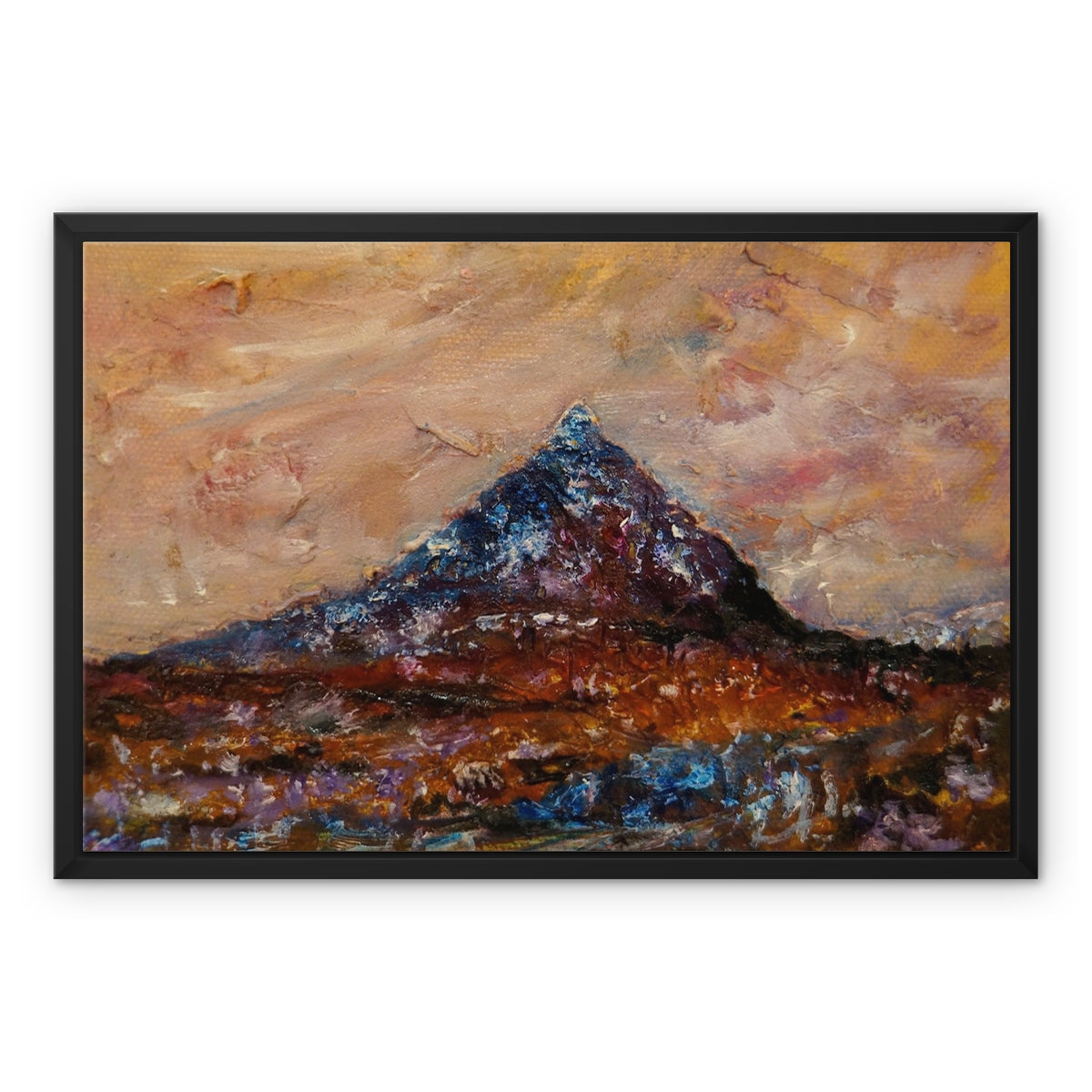 Buachaille Etive Mòr Painting | Framed Canvas From Scotland-Floating Framed Canvas Prints-Glencoe Art Gallery-24"x18"-Paintings, Prints, Homeware, Art Gifts From Scotland By Scottish Artist Kevin Hunter