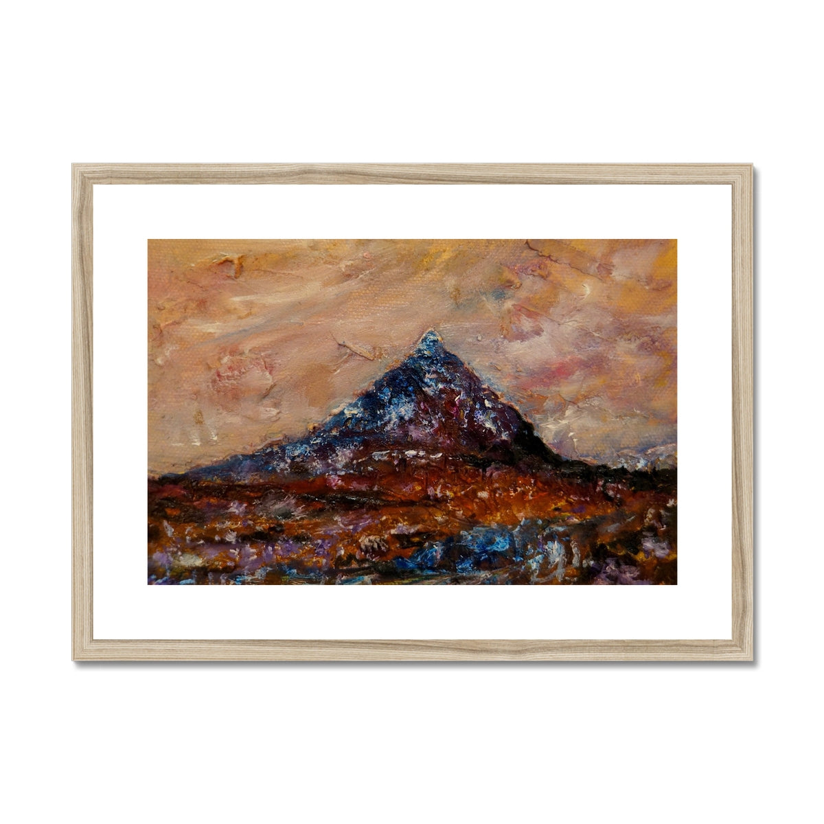 Buachaille Etive Mòr Painting | Framed & Mounted Prints From Scotland-Framed & Mounted Prints-Glencoe Art Gallery-A2 Landscape-Natural Frame-Paintings, Prints, Homeware, Art Gifts From Scotland By Scottish Artist Kevin Hunter