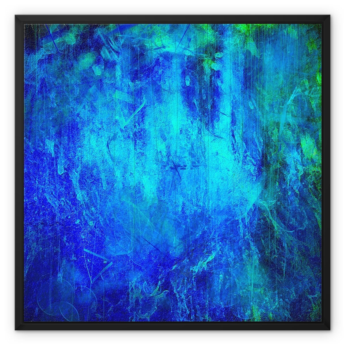 The Waterfall Abstract Painting | Framed Canvas From Scotland-Floating Framed Canvas Prints-Abstract & Impressionistic Art Gallery-24"x24"-Black Frame-Paintings, Prints, Homeware, Art Gifts From Scotland By Scottish Artist Kevin Hunter