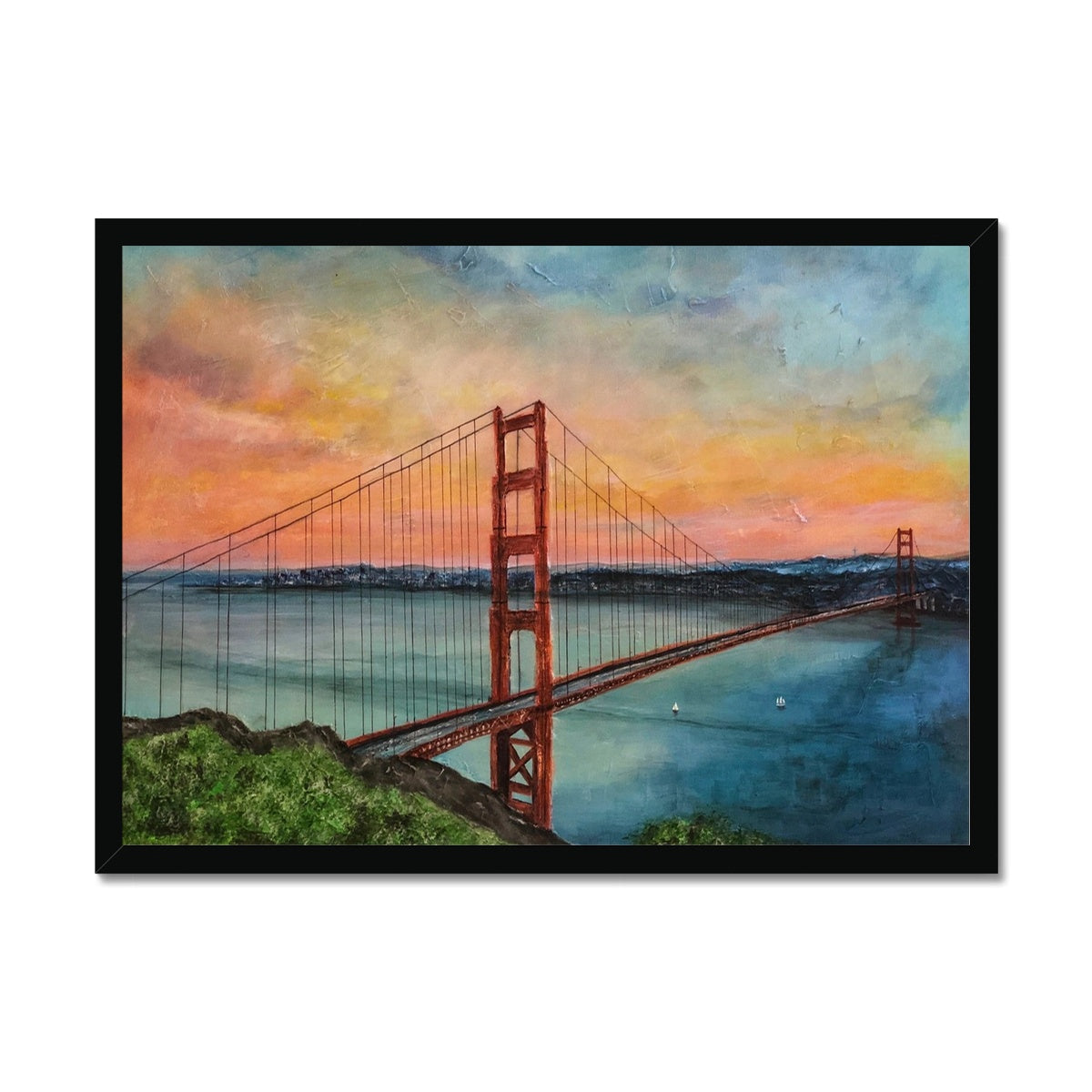 The Golden Gate Bridge Painting | Framed Prints From Scotland-Framed Prints-World Art Gallery-A2 Landscape-Black Frame-Paintings, Prints, Homeware, Art Gifts From Scotland By Scottish Artist Kevin Hunter