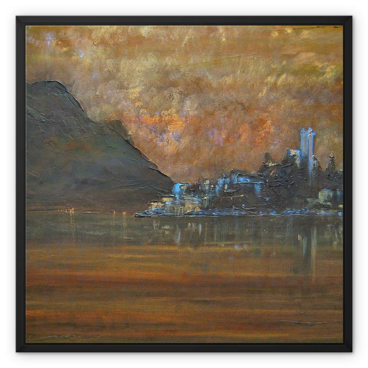 Lake Garda Dusk Italy Painting | Framed Canvas From Scotland-Floating Framed Canvas Prints-World Art Gallery-24"x24"-Black Frame-Paintings, Prints, Homeware, Art Gifts From Scotland By Scottish Artist Kevin Hunter